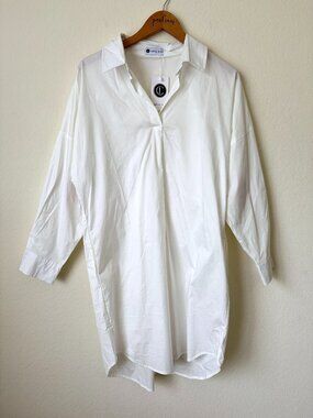 Caryn Lawn Shirt Dress Womens OS White Popover Star Patch Coverup Cotton New